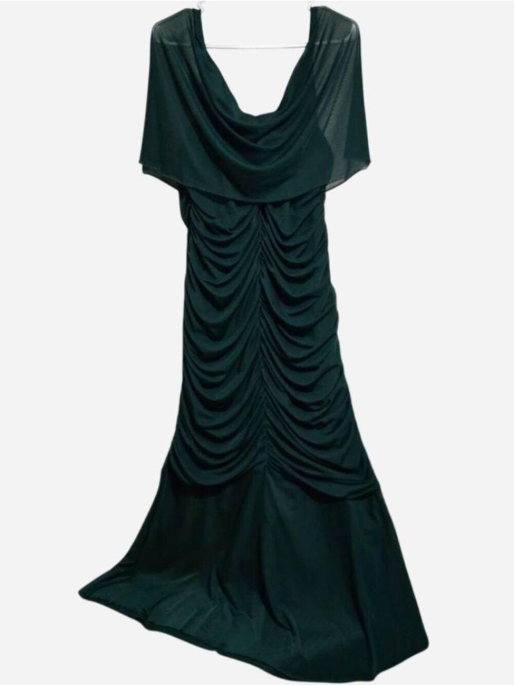NWOT Shein Emerald Green Ruched Cowl Neck Mermaid Maxi Dress 2X